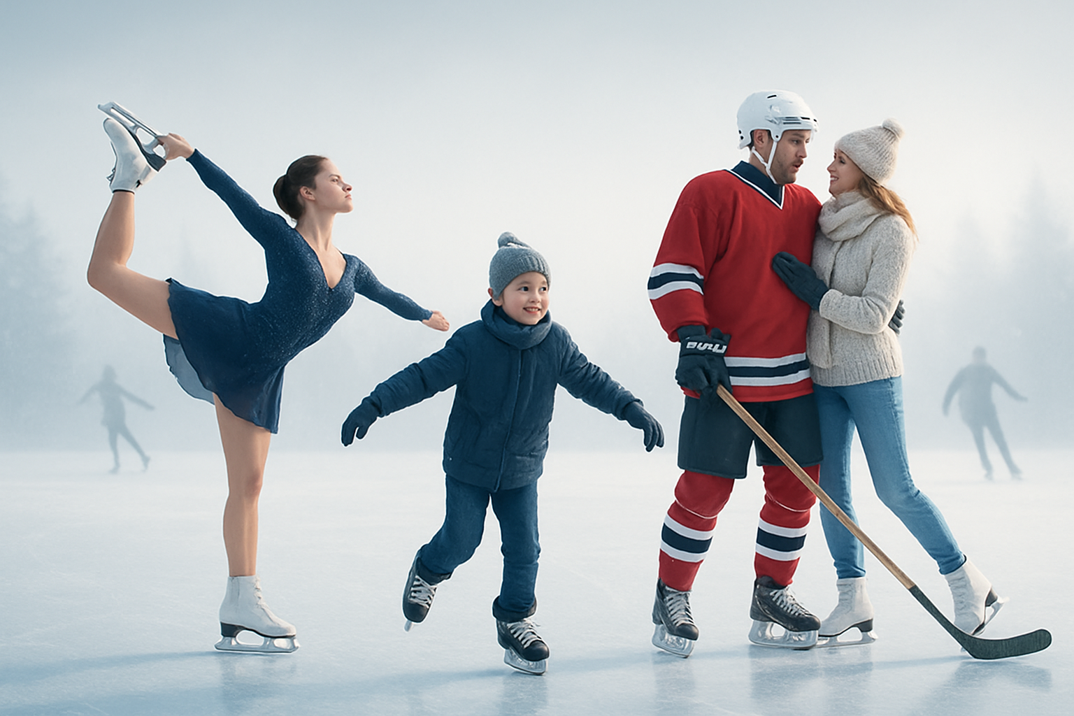Collage de patinaje artístico, hockey sobre hielo y velocidad